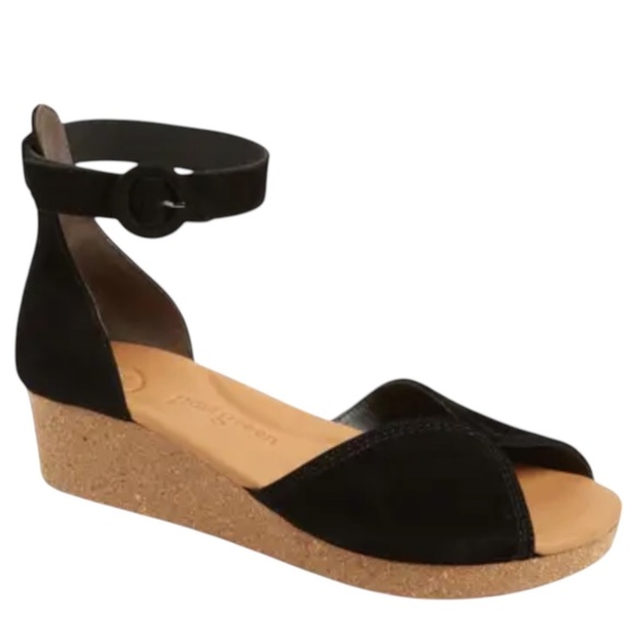 Paul Green Venice Wedge Sandal in Black Suede